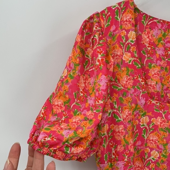 RESA Penelope Romper Pink Ditsy floral print puffed sleeve pink shorts Medium - Picture 3 of 5